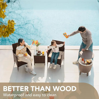 Devoko 3-Piece PE Rattan Patio Set  Brown and Beige Wicker Chairs with Matching Outdoor Table