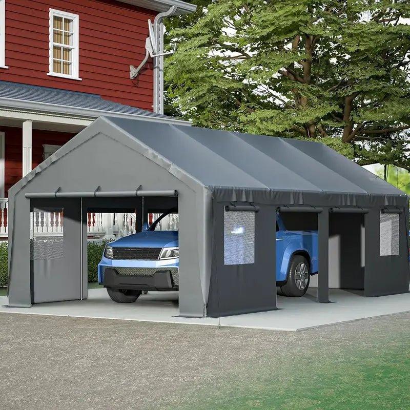 Thanaddo Reinforced Carport with Roll-Up Side Panels and Ventilated Windows