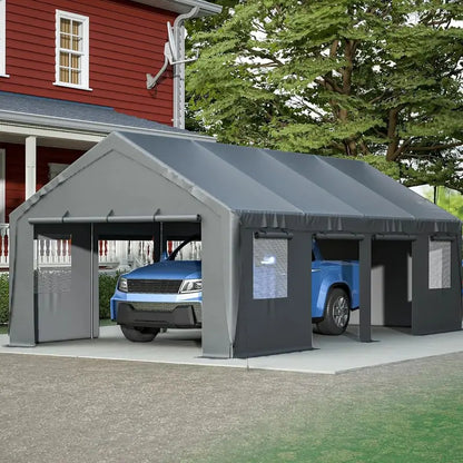 Thanaddo Reinforced Carport with Roll-Up Side Panels and Ventilated Windows
