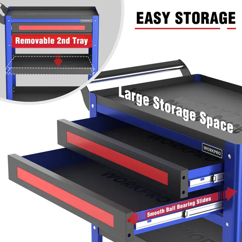 WORKPRO 28-Inch Rolling Tool Cart  Dual-Drawer Industrial Storage with Locking Wheels