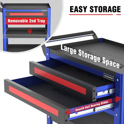 WORKPRO 28-Inch Rolling Tool Cart  Dual-Drawer Industrial Storage with Locking Wheels