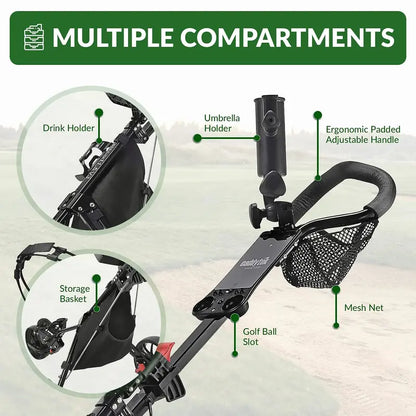 Caddytek CaddyLite 11.5 V3 3-Wheel Golf Push Cart with Umbrella & Beverage Holder, Foot Brake, All-Terrain Tires