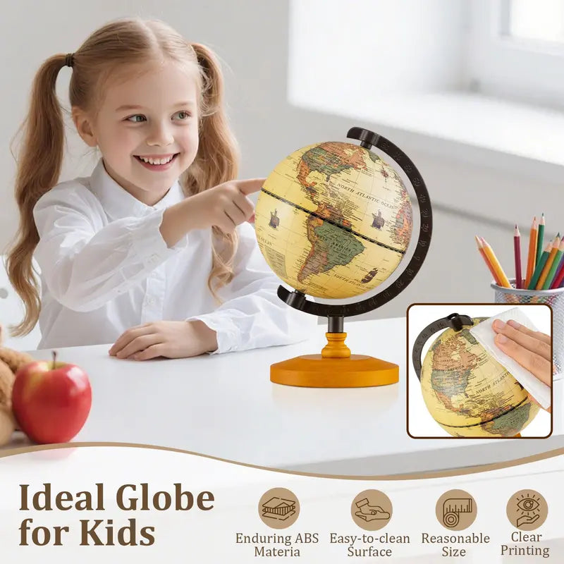 5.5-Inch Vintage-Style World Globe with Curved Alloy Stand
