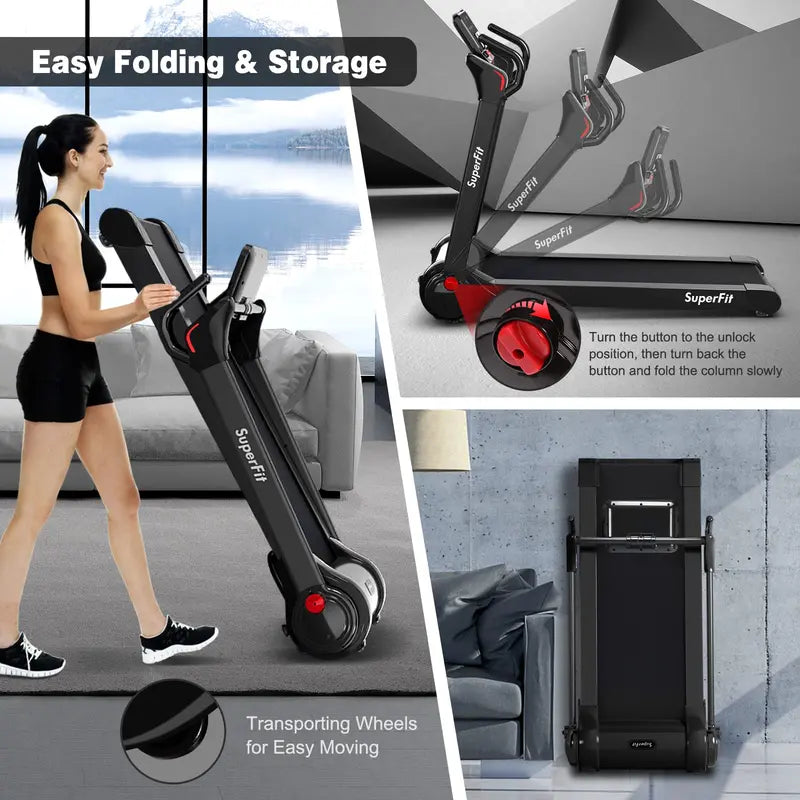 Electric Folding Treadmill  2.25HP Superfit Model with Bright LED Display and Space-Saving Design