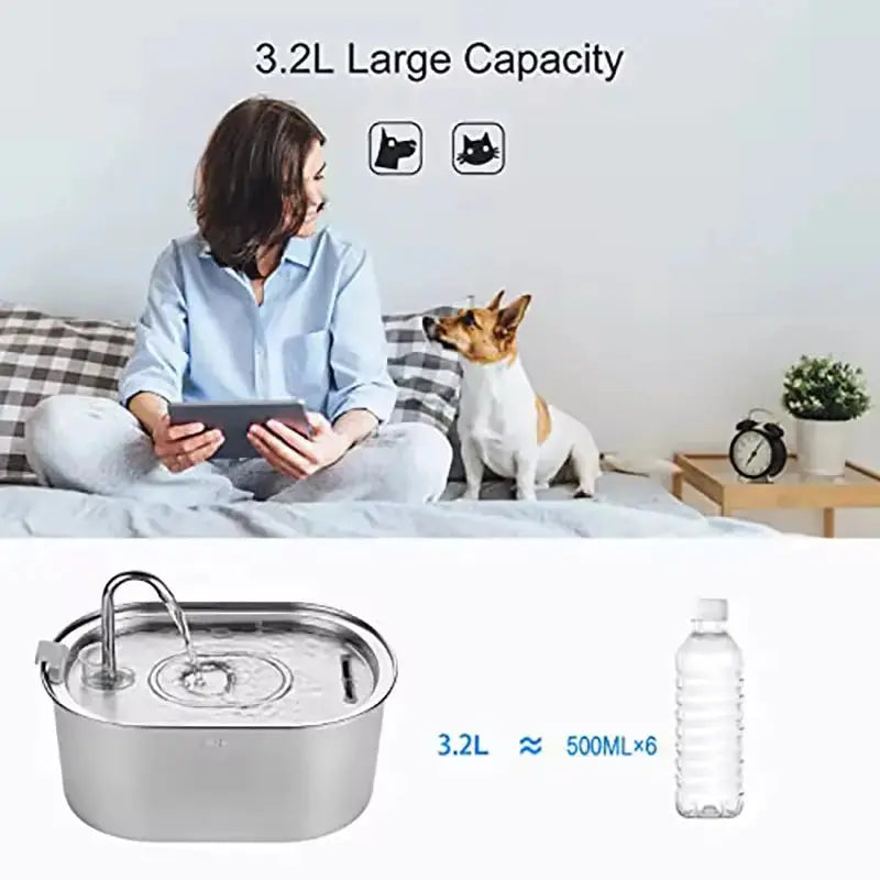 Premium Automatic Pet Fountain  3.2L Stainless Steel Bowl with 4-Stage Filtration & Ultra-Quiet Pump