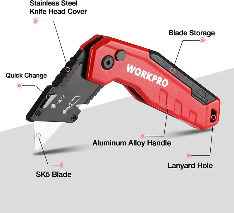 WORKPRO Quick-Change Folding Utility Knife  Includes 13 Replacement Blades