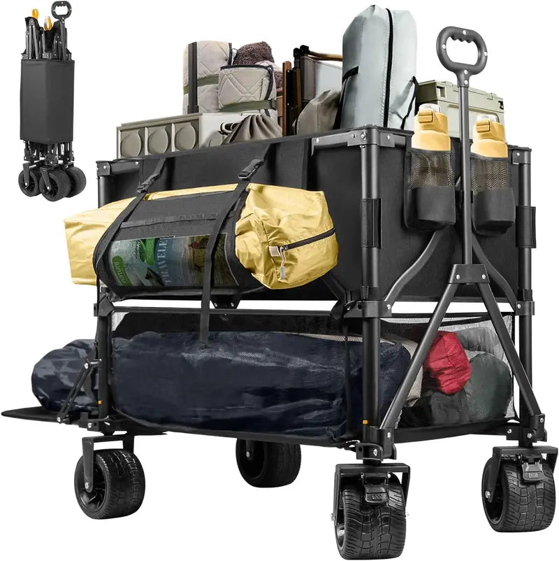 54″ Sports Utility Wagon  600 lb Capacity Collapsible Double-Decker Cart with Oversized Wheels