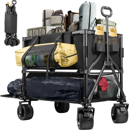 54″ Sports Utility Wagon  600 lb Capacity Collapsible Double-Decker Cart with Oversized Wheels