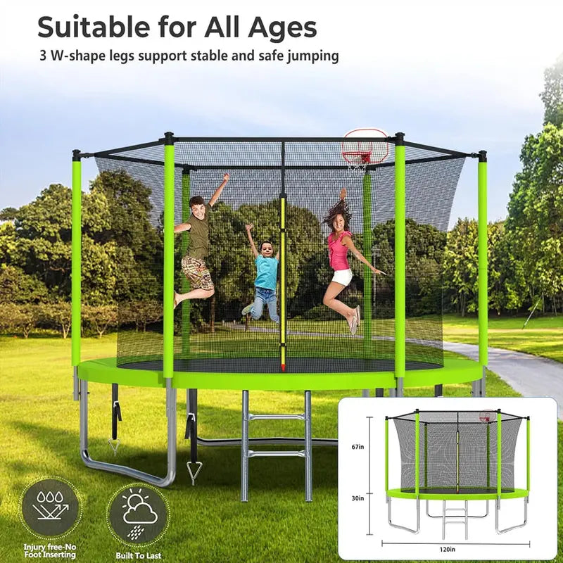 16-Foot Upgraded Trampoline with Enclosure Net and Adjustable Basketball Hoop