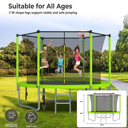 16-Foot Upgraded Trampoline with Enclosure Net and Adjustable Basketball Hoop