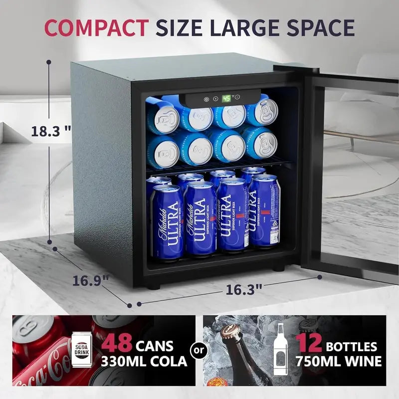 126-Can Beverage Refrigerator Cooler  Glass-Door Mini Fridge for Soda, Beer & Wine  Silver with Adjustable Shelves