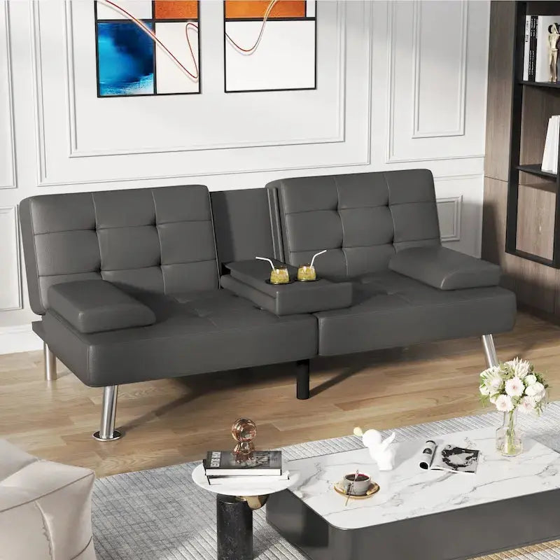Homall Futon Sofa Bed  Convertible Lounge Couch with Cup Holders, Removable Pillows, and Dual-Function Design