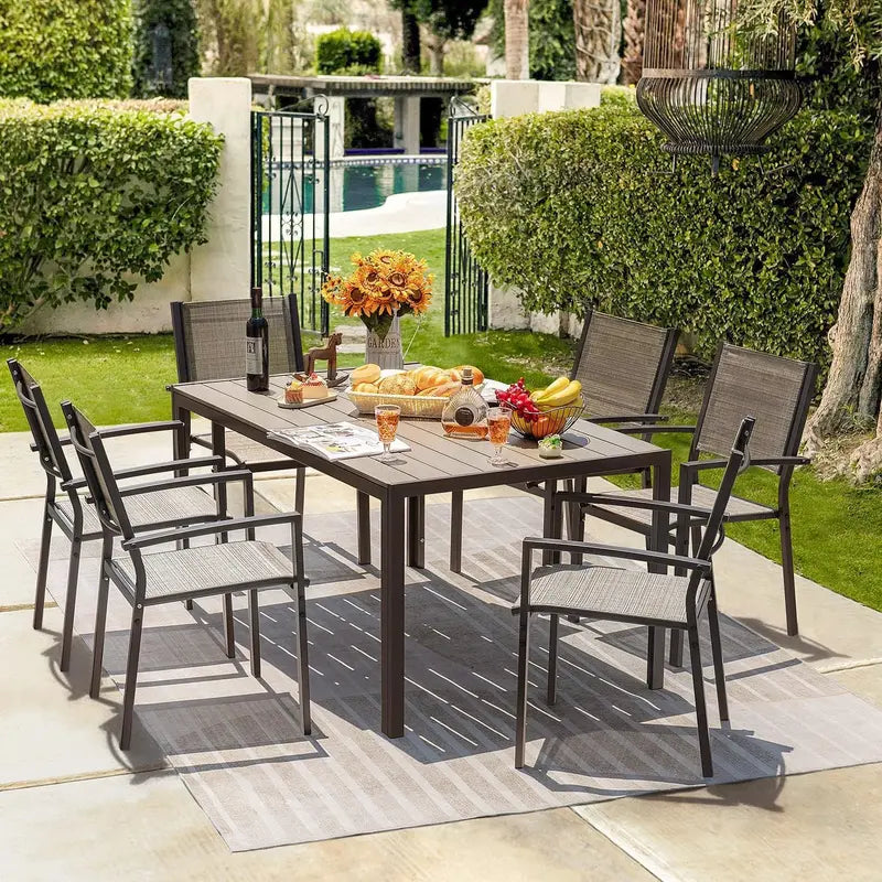 Homall 7-Piece Outdoor Dining Set  Light Grey Table & 6 Textilene Chairs for Patio or Deck