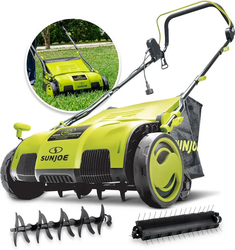 AJ805E 15-Inch Electric Dethatcher & Scarifier  13-Amp Motor, 13.2-Gal Detachable Bag, 5-Height Settings, AirBoost Lawn Revitalization