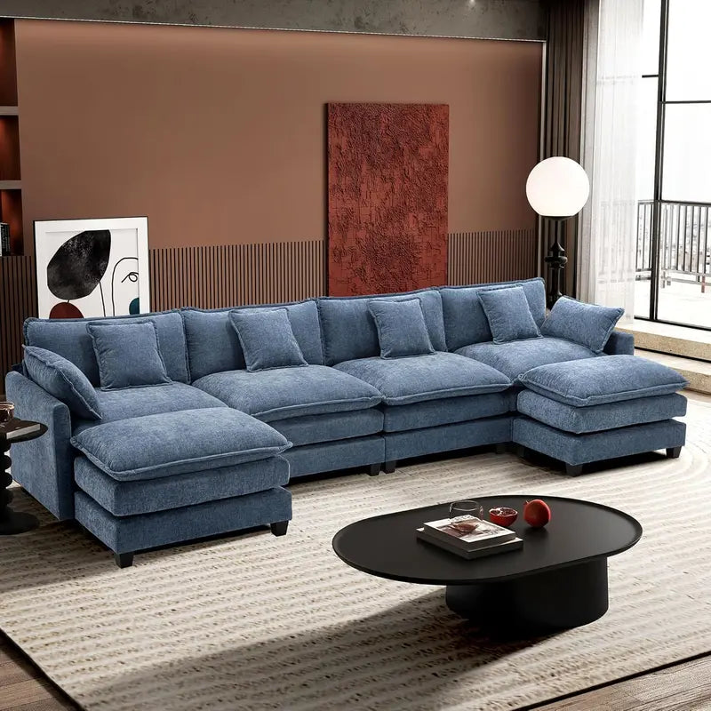 111.4-Inch L-Shaped Modular Cloud Sofa  Chenille 4-Seater with Ottoman & Deep Seat Design