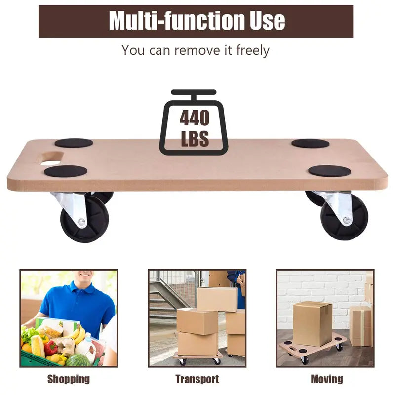 Heavy-Duty Moving Dolly with 23″ x 11.5″ Wood Platform for Furniture & Appliance Transport