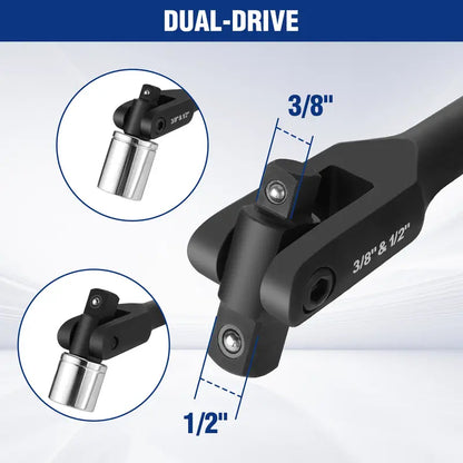 WORKPRO 16-Inch Dual-Drive Breaker Bar — 360° Rotatable Head for 3/8″ and 1/2″ Drives