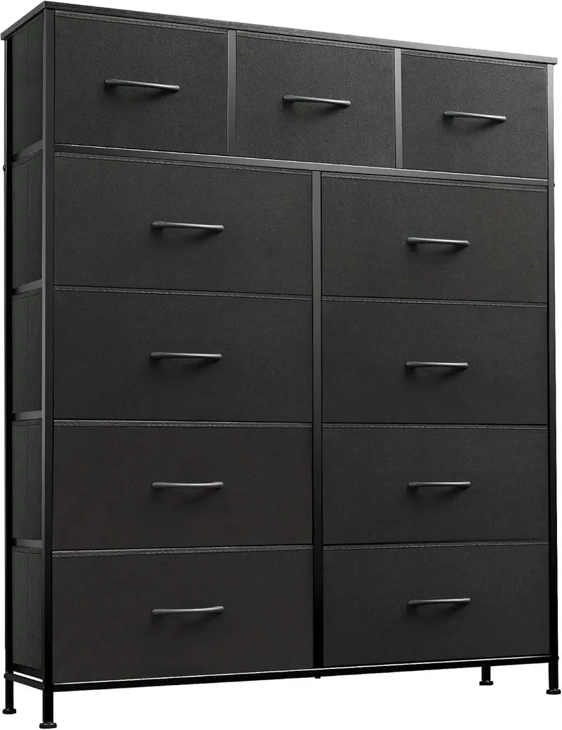 11-Bin Tall Fabric Storage Tower  Steel-Frame Organizer Unit with Stackable Drawers & Soft Bins