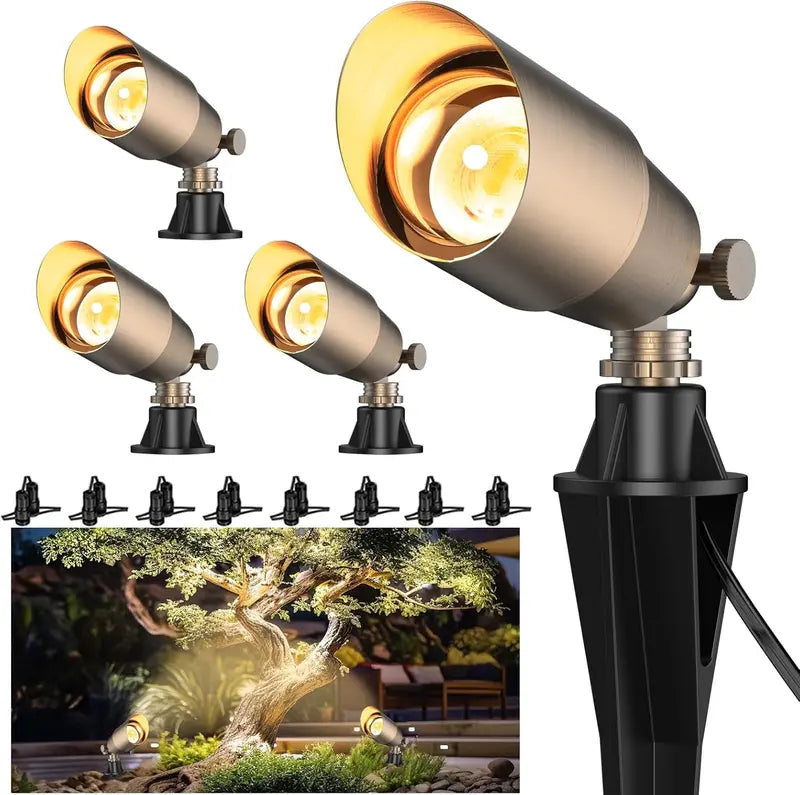 12-Pack Brass Landscape Uplights  12V Low-Voltage LED Spotlights for Gardens, Patios & Pathways (Bulbs Not Included)