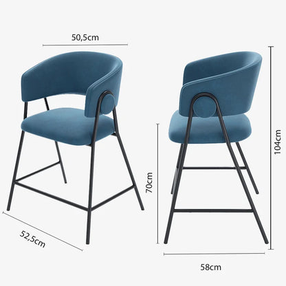 Lot de 2 tabourets de bar avec dossier, velours bleu Bonnie