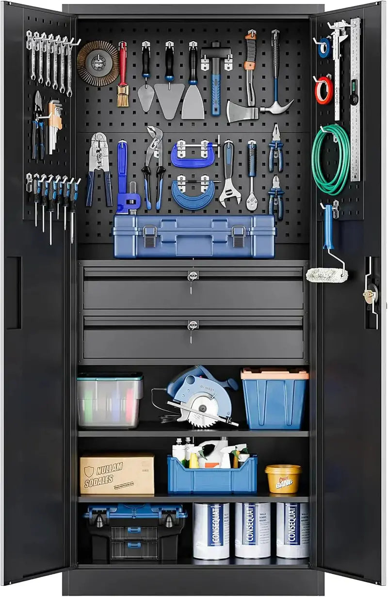 Yizosh Heavy-Duty Steel Garage Cabinet with Locking Doors  Industrial Tool Storage Unit