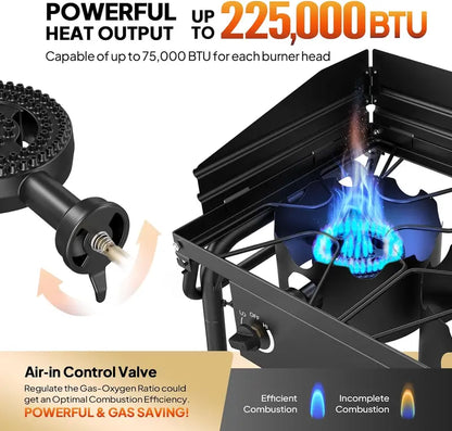 ROVSUN Portable 3-Burner Propane Stove  Compact Cooking Station with Dual Side Shelves