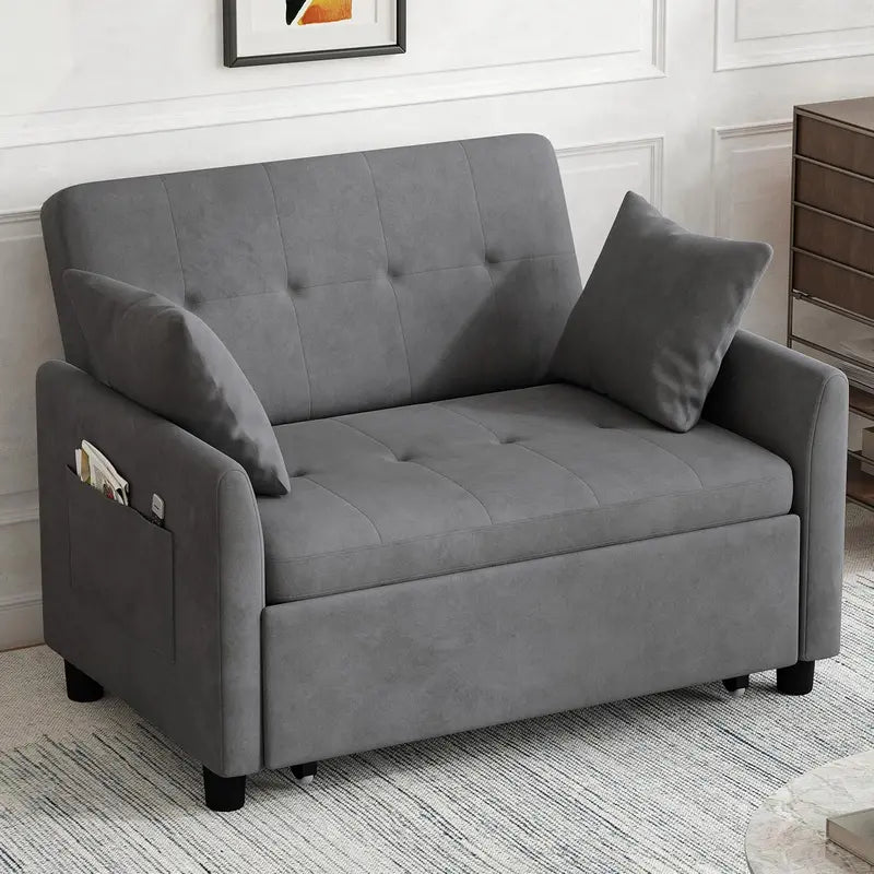 Compact 3-in-1 Loveseat Sleeper Sofa  Pull-Out Convertible Couch for Small Living Areas