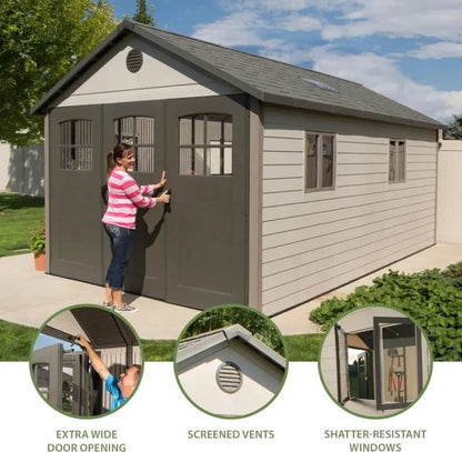 Lifespan 11′ x 18.5′ Outdoor Storage Shed  Desert Sand Resin Design
