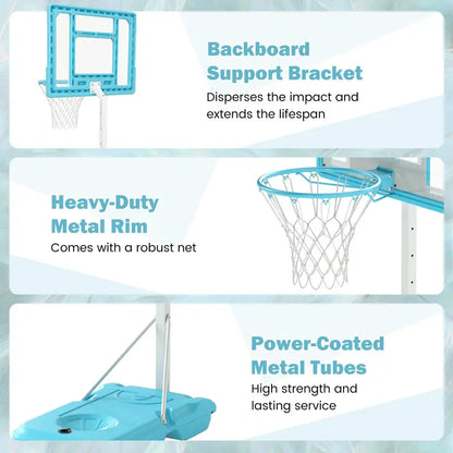 Poolside Adjustable Basketball Hoop  3.1 to 4.1 FT Height, 32″ Shatterproof Backboard