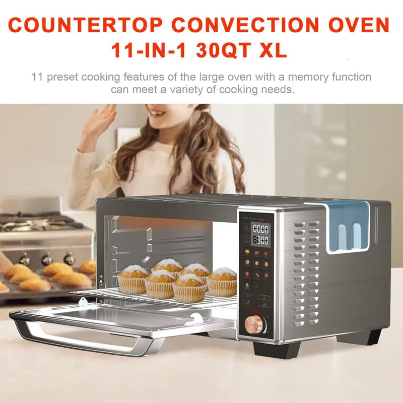 WHALL Air Fryer Toaster Oven   30QT Convection Oven, 11-In-1 Steam Oven, Touchscreen, 4 Accessories