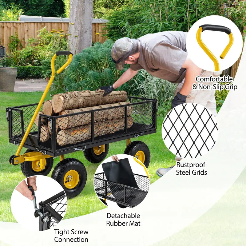 Heavy-Duty Utility Garden Wagon  900 lb Capacity Outdoor Cart with 4 Removable Side Panels (43″ × 21″ × 36″)