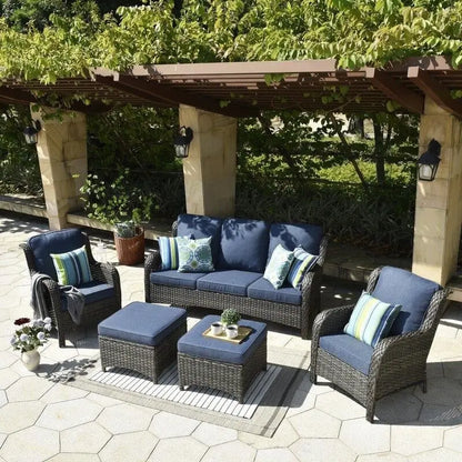 Latimer Wicker 5-Piece Seating Set  All-Weather Rattan Lounge Group with Cushions