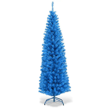 6-Foot Blue Slim Pencil Christmas Tree  Space-Saving Artificial Design