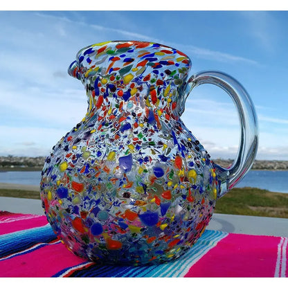 Hand Blown Glass Pitcher  Confetti Rock Design 84 oz.