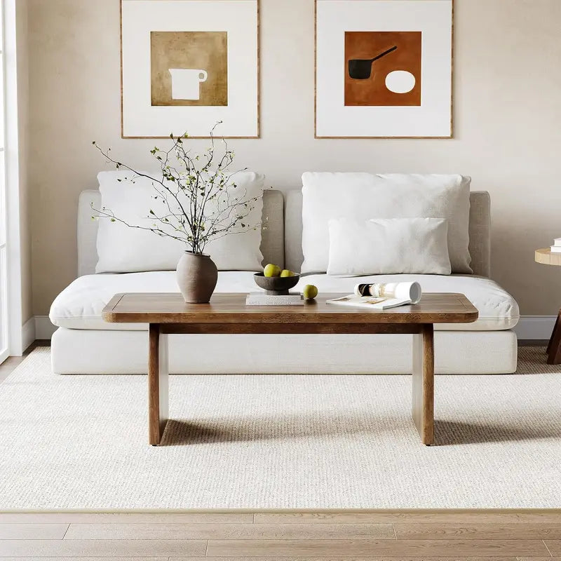 LITTLE TREE Farmhouse-Style Center Table  47-Inch Round Wood Coffee Table with Rounded Corners