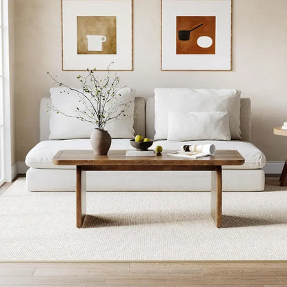 LITTLE TREE Farmhouse-Style Center Table  47-Inch Round Wood Coffee Table with Rounded Corners