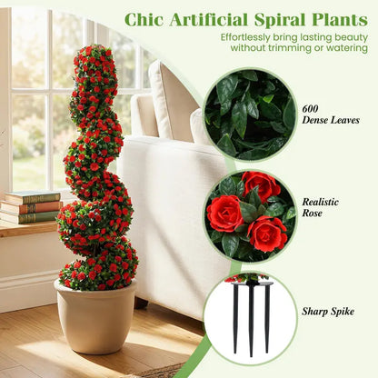 Set of Two 3-Foot Realistic Fake Rose Bushes  UV-Protected Outdoor Faux Plants with Ground Spikes