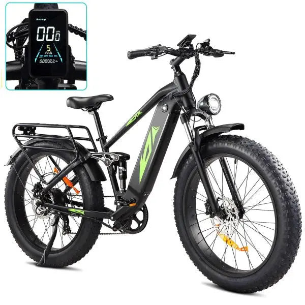 Ridstar 1000W Adult Electric Fat-Tire Mountain Ebike  48V 17.5Ah Battery, 26¡å Full Suspension, 28MPH, 60-Mile Range, UL Certified