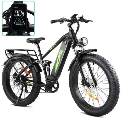 Ridstar 1000W Adult Electric Fat-Tire Mountain Ebike  48V 17.5Ah Battery, 26¡å Full Suspension, 28MPH, 60-Mile Range, UL Certified