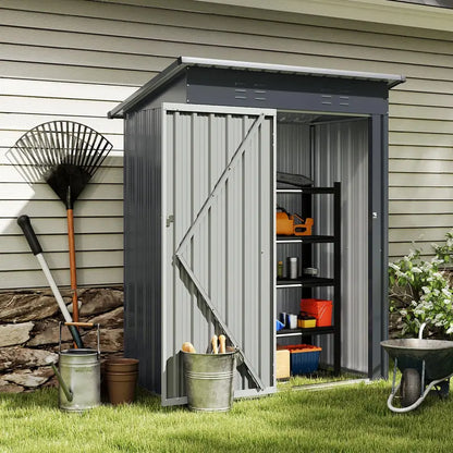 5′ x 3′ Compact Metal Storage Shed — Sloped-Roof Tool House with Ventilation & Lockable Door