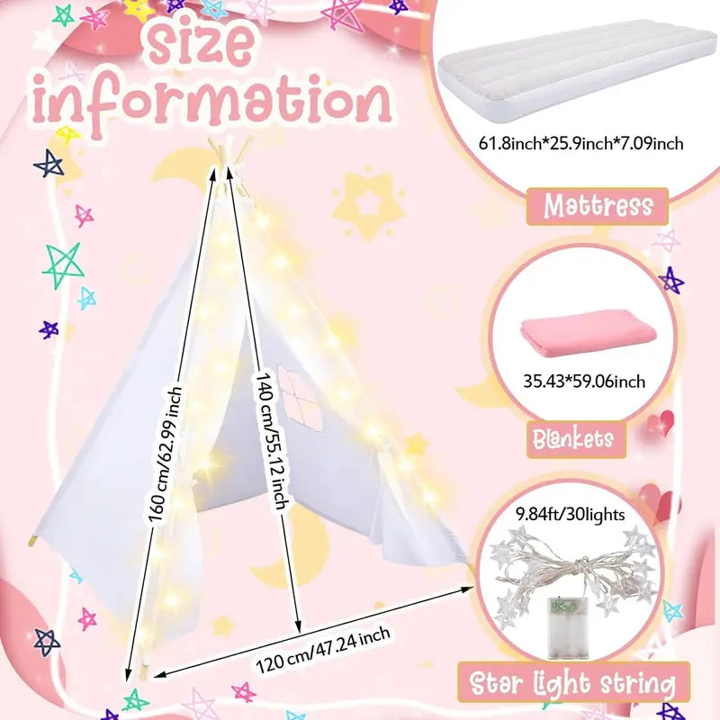 Windyun 8-Piece Kids Teepee Tent Set  White Fabric Play Tents for Sleepovers & Indoor Fun