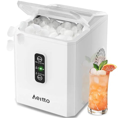Aeitto 26 lbs/Day Countertop Ice Maker  9 Cubes in 6 Minutes, Self-Cleaning & Dual Ice Sizes