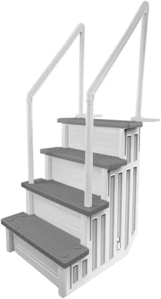Gray Anti-Slip In-Pool Steps  Deck-Mountable Safety Stairs for Above-Ground Pools