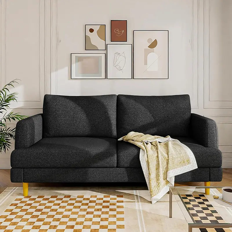 Compact USB-C Enabled Loveseat Sofa — Dark Gray Upholstered Living Room Couch