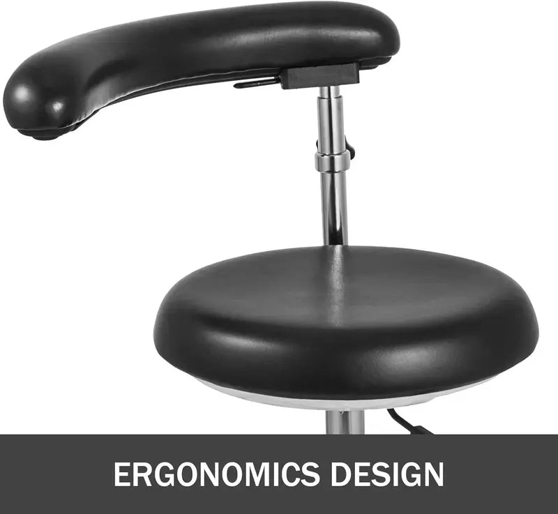 Professional Dental Stool  Height-Adjustable PU Leather Chair with 360° Swivel Armrests