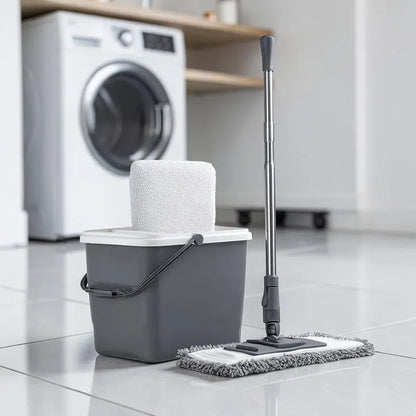 Mabrz Hands-Free Flat Mop System  Self-Wringing Bucket & Adjustable Handle