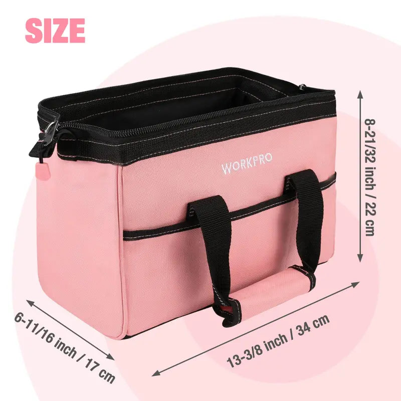 WORKPRO 13-Inch Soft Cloth Tool Bag  Lightweight Storage with Pink Ribbon Accents