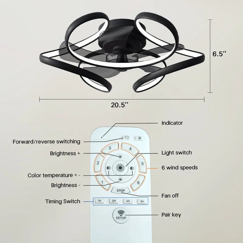 Surnie Ceiling Fan with Light Remote 6 Speeds 3 Colors for Living Room Bedroom Kitchen