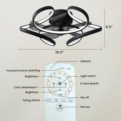Surnie Ceiling Fan with Light Remote 6 Speeds 3 Colors for Living Room Bedroom Kitchen