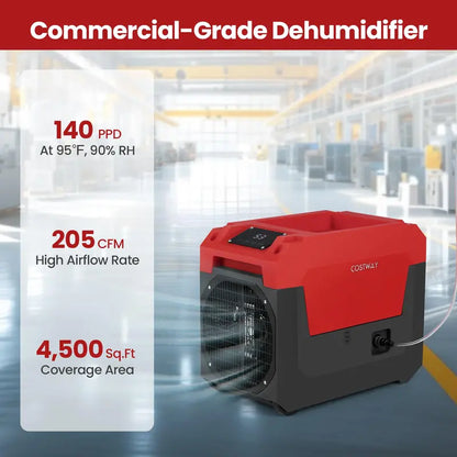 140-Pint Portable Industrial Dehumidifier  Pump-Enabled Unit for High-Moisture Basements